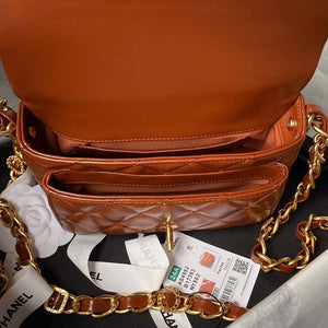 Chanel AS4992 Mini Flap Bag with Top Handle Shiny Lambskin & Gold-Tone Metal Brown - Default Title - View 6