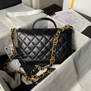 Chanel AS4993 Flap Bag with Top Handle Shiny Lambskin & Gold-Tone Metal Black - Default Title - View 2