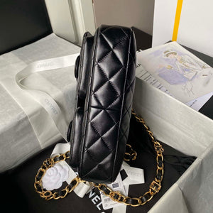 Chanel AS4993 Flap Bag with Top Handle Shiny Lambskin & Gold-Tone Metal Black - Default Title - View 5