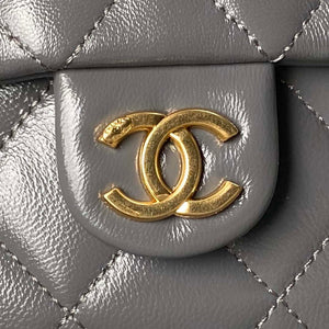 Chanel AS4993 Flap Bag with Top Handle Shiny Lambskin & Gold-Tone Metal Gray - Default Title - View 3