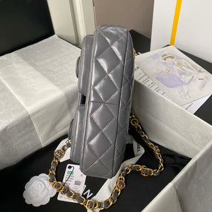 Chanel AS4993 Flap Bag with Top Handle Shiny Lambskin & Gold-Tone Metal Gray - Default Title - View 6