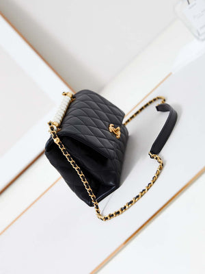 Chanel AS4997 Flap Bag with top Handle Shiny Lambskin Imitation Pearls & Gold-Tone Metal Black - Default Title - View 3