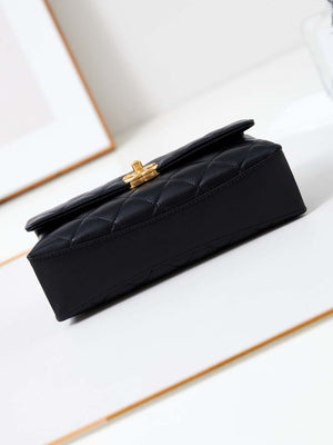 Chanel AS4997 Flap Bag with top Handle Shiny Lambskin Imitation Pearls & Gold-Tone Metal Black - Default Title - View 6