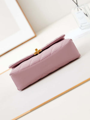 Chanel AS4997 Flap Bag with top Handle Shiny Lambskin Imitation Pearls & Gold-Tone Metal Pink - Default Title - View 6