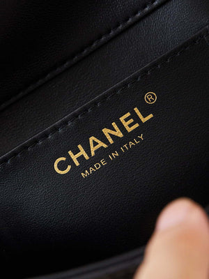Chanel AS5001 Mini Flap Bag with top Handle Shiny Lambskin Imitation Pearls & Gold-Tone Metal Black - Default Title - View 8