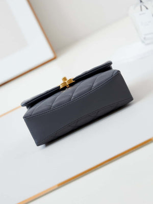 Chanel AS5001 Mini Flap Bag with top Handle Shiny Lambskin Imitation Pearls & Gold-Tone Metal Grey - Default Title - View 6