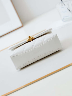 Chanel AS5001 Mini Flap Bag with top Handle Shiny Lambskin Imitation Pearls & Gold-Tone Metal White - Default Title - View 6