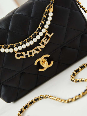 Chanel AS5011 Flap bag Shiny Lambskin Imitation Pearls & Gold-Tone Metal Black - Default Title - View 2