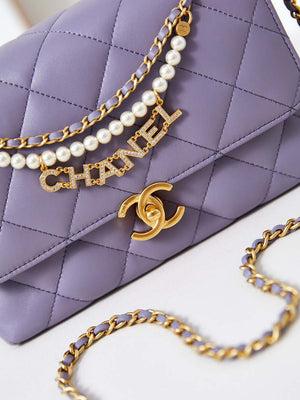Chanel AS5011 Flap bag Shiny Lambskin Imitation Pearls & Gold-Tone Metal Light Purple - Default Title - View 2