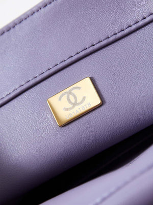 Chanel AS5011 Flap bag Shiny Lambskin Imitation Pearls & Gold-Tone Metal Light Purple - Default Title - View 9