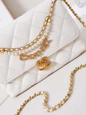 Chanel AS5011 Flap bag Shiny Lambskin Imitation Pearls & Gold-Tone Metal White - Default Title - View 2