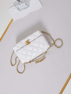 Chanel AS5011 Flap bag Shiny Lambskin Imitation Pearls & Gold-Tone Metal White - Default Title - View 7