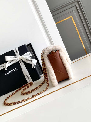 Chanel AS5148 Mini Flap Bag Shearling Lambskin & Gold-Tone Metal Beige & Brown - Default Title - View 2