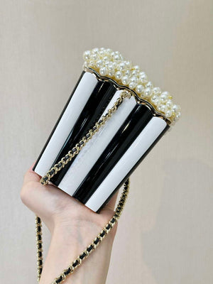 CHANEL AS5217 Resin Enamel Imitation Pearls & Gold-Tone Metal White Black & Light Pink - Default Title - View 6