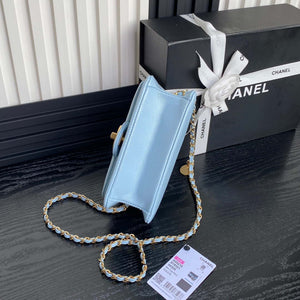 Chanel AS5218 Mini Flap Bag Grained Shiny Calfskin & Gold-Tone Metal Light Blue - Default Title - View 6