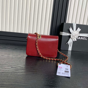 Chanel AS5218 Mini Flap Bag Grained Shiny Calfskin & Gold-Tone Metal Red - Default Title - View 2