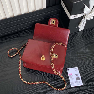Chanel AS5218 Mini Flap Bag Grained Shiny Calfskin & Gold-Tone Metal Red - Default Title - View 7