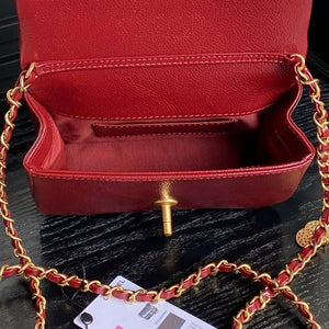 Chanel AS5218 Mini Flap Bag Grained Shiny Calfskin & Gold-Tone Metal Red - Default Title - View 8