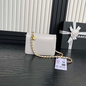 Chanel AS5218 Mini Flap Bag Grained Shiny Calfskin & Gold-Tone Metal White - Default Title - View 2