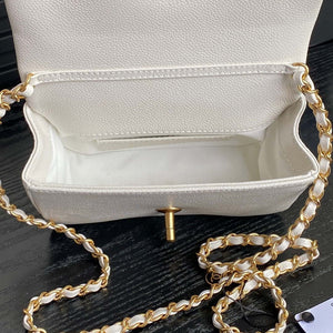 Chanel AS5218 Mini Flap Bag Grained Shiny Calfskin & Gold-Tone Metal White - Default Title - View 7