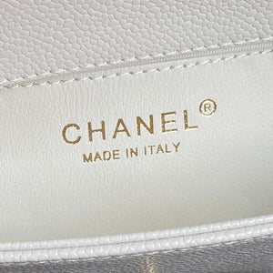 Chanel AS5218 Mini Flap Bag Grained Shiny Calfskin & Gold-Tone Metal White - Default Title - View 8