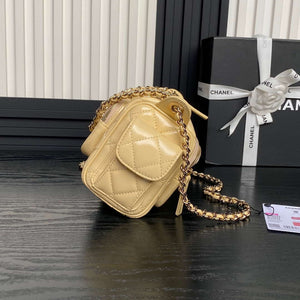 Chanel AS5220 Small Camera Case Bag Shiny Crumpled Lambskin & Gold-Tone Metal Apricot - Default Title - View 7