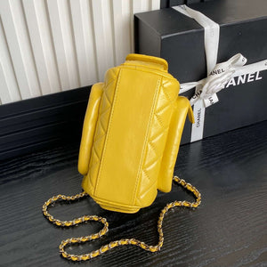 Chanel AS5220 Small Camera Case Bag Shiny Crumpled Lambskin & Gold-Tone Metal Yellow - Default Title - View 9