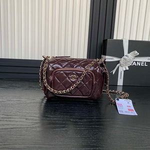 Chanel AS5220 Small Camera Case Bag Shiny Crumpled Lambskin & Gold-Tone Metal Dark Red - Default Title - View 1