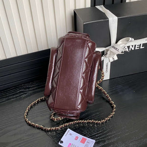 Chanel AS5220 Small Camera Case Bag Shiny Crumpled Lambskin & Gold-Tone Metal Dark Red - Default Title - View 7