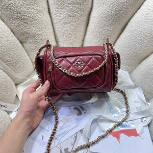 Chanel AS5220 Small Camera Case Bag Shiny Crumpled Lambskin & Gold-Tone Metal Wine Red - Default Title - View 1