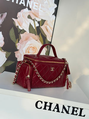 Chanel AS5222 Vanity Case Shiny Crumpled Lambskin & Gold-Tone Metal Wine Red - Default Title - View 6