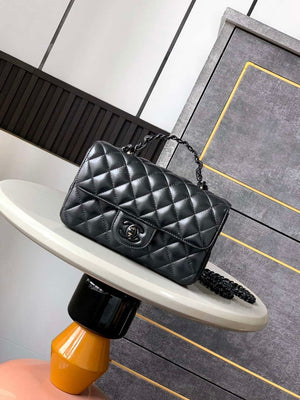 Chanel AS5243 Mini Flap Bag with Top Handle Lambskin & Lacquered Metal Black - Default Title - View 1