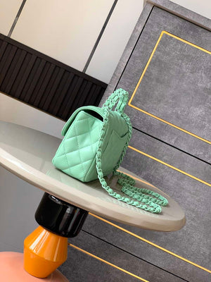 Chanel AS5243 Mini Flap Bag with Top Handle Lambskin & Lacquered Metal Light Green - Default Title - View 2