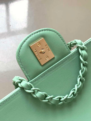Chanel AS5243 Mini Flap Bag with Top Handle Lambskin & Lacquered Metal Light Green - Default Title - View 7