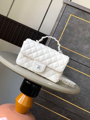 Chanel AS5243 Mini Flap Bag with Top Handle Lambskin & Lacquered Metal White - Default Title - View 1