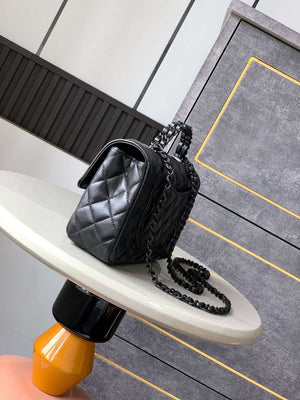 Chanel AS5244 Flap Bag with Top Handle Lambskin & Lacquered Metal Black - Default Title - View 2