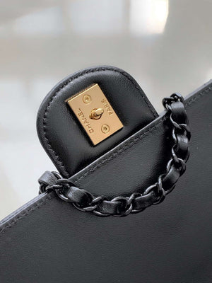 Chanel AS5244 Flap Bag with Top Handle Lambskin & Lacquered Metal Black - Default Title - View 7