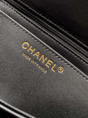 Chanel AS5244 Flap Bag with Top Handle Lambskin & Lacquered Metal Black - Default Title - View 9