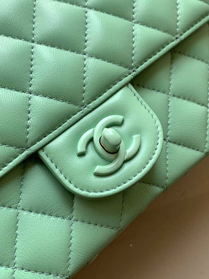 Chanel AS5244 Flap Bag with Top Handle Lambskin & Lacquered Metal Light Green - Default Title - View 7