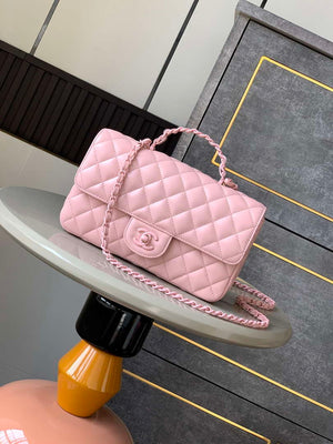 Chanel AS5244 Flap Bag with Top Handle Lambskin & Lacquered Metal Light Pink - Default Title - View 1