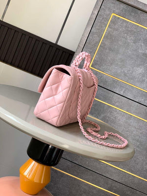 Chanel AS5244 Flap Bag with Top Handle Lambskin & Lacquered Metal Light Pink - Default Title - View 2