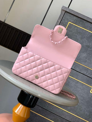 Chanel AS5244 Flap Bag with Top Handle Lambskin & Lacquered Metal Light Pink - Default Title - View 5