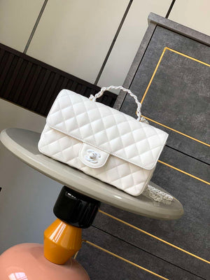 Chanel AS5244 Flap Bag with Top Handle Lambskin & Lacquered Metal White - Default Title - View 1