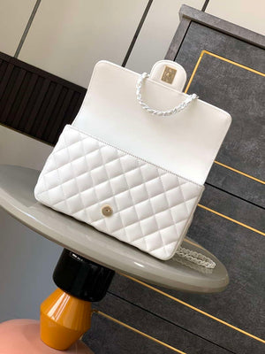 Chanel AS5244 Flap Bag with Top Handle Lambskin & Lacquered Metal White - Default Title - View 5