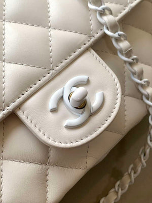 Chanel AS5244 Flap Bag with Top Handle Lambskin & Lacquered Metal White - Default Title - View 6