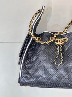 Chanel AS5293 Small Hobo Bag Braided Raffia Calfskin & Gold-Tone Black - Default Title - View 4