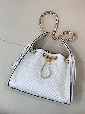 Chanel AS5293 Small Hobo Bag Braided Raffia Calfskin & Gold-Tone White - Default Title - View 2