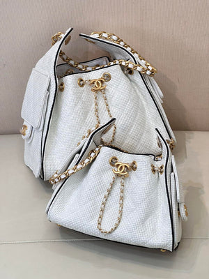 Chanel AS5293 Small Hobo Bag Braided Raffia Calfskin & Gold-Tone White - Default Title - View 11