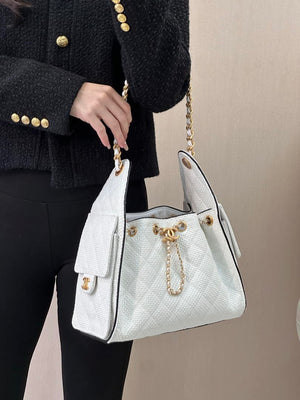 Chanel AS5293 Small Hobo Bag Braided Raffia Calfskin & Gold-Tone White - Default Title - View 13