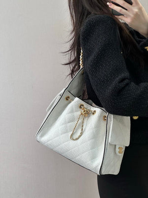 Chanel AS5293 Small Hobo Bag Braided Raffia Calfskin & Gold-Tone White - Default Title - View 14